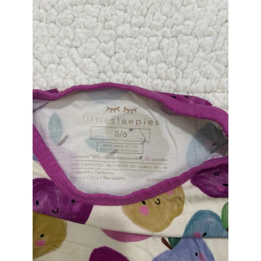 Little Sleepies Berry Apple Of My Eye Fruit Print Short Sleeve Pajama Top Sz 5/6